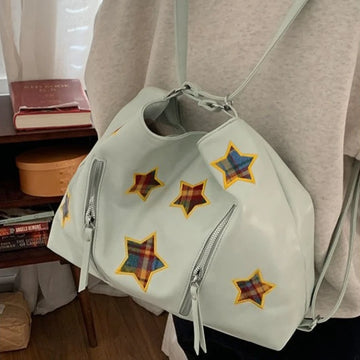 Qfdian Fashion Preppy Backpacks Casual Plaid Star Embroidery Crossbody Bags All Match Women Y2k Aesthetic Shoulder Handbags Streetwear